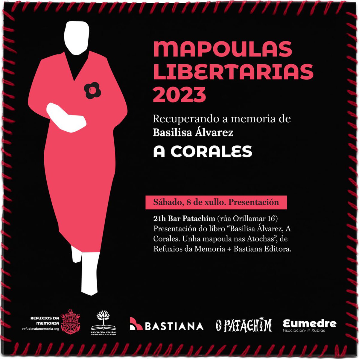 a_corales_'s tweet photo. Son Basilia Álvarez. Son A Corales. Son unha das mapoulas libertarias das Atochas. 
Son moitas historias. Das que perviven en comunidade, das que imaxinan as herdeiras.

Pero nunca pensei que sería unha desas historias que se lee encadernada en papel  🖤❤️

Hoxe, ás 21 horas 👇 https://t.co/n6Iv5dAMIG