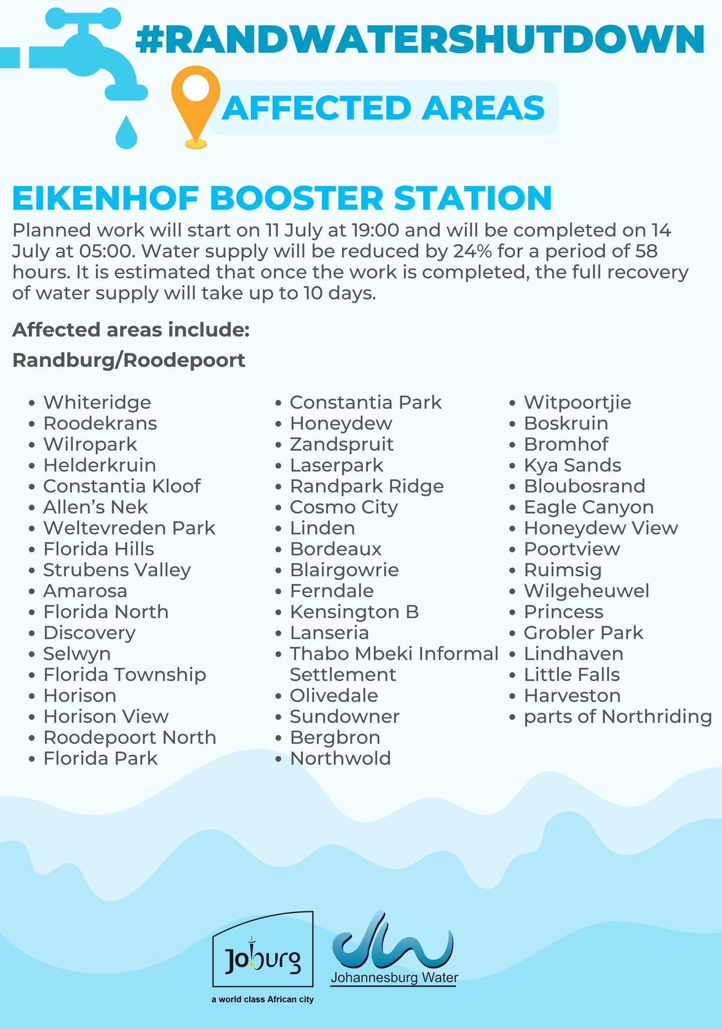 Johannesburg Water on Twitter "JoburgUpdates Eikenhof Affected areas