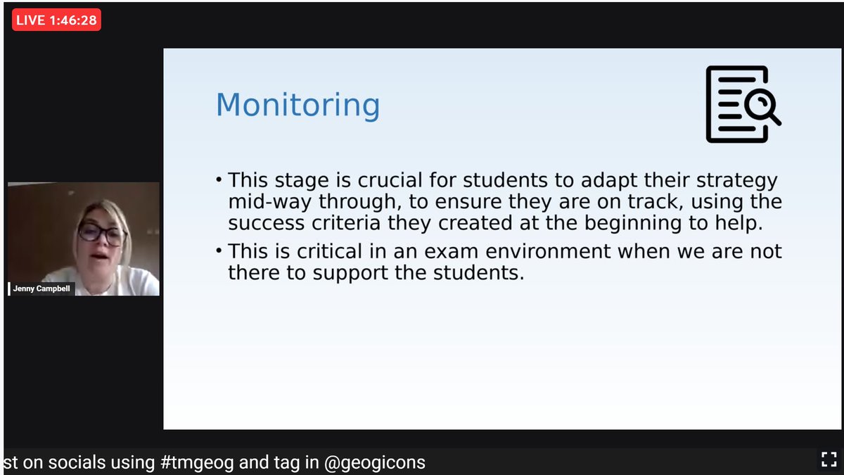 lcgeography's tweet photo. Jenny offers som excellent advice on why and how pupils should monitor their writing in geography as part of metacognition. She is sharing some practical ideas on how we can model this with our pupils, especially through the use of reflective questions. #TMGeogIcons https://t.co/iTOFCvV0ii