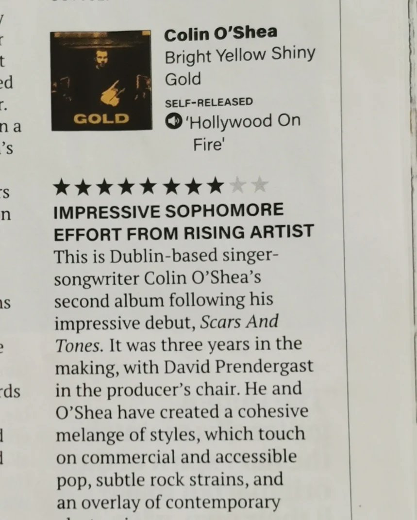 When Ireland's most iconic music magazine @hotpressmagazine gives your album a bad ass review 🙌🙌. Thanks a billion folks!! Yiz absolute legends 👏👏👏👏 big shout out to journalist Jackie Hayden 👏👏👏❤️❤️❤️

#albumreview #newirishmusic #newalbum #brightyellowshinygold