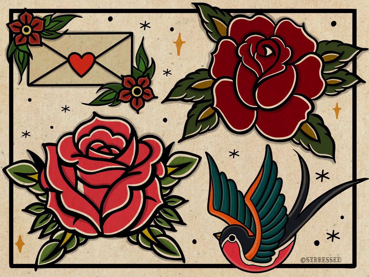 strressed's tweet image. another day another flash sheet ✨🥀
#AmericanTraditional
#FlashSheet
#Tattoo
