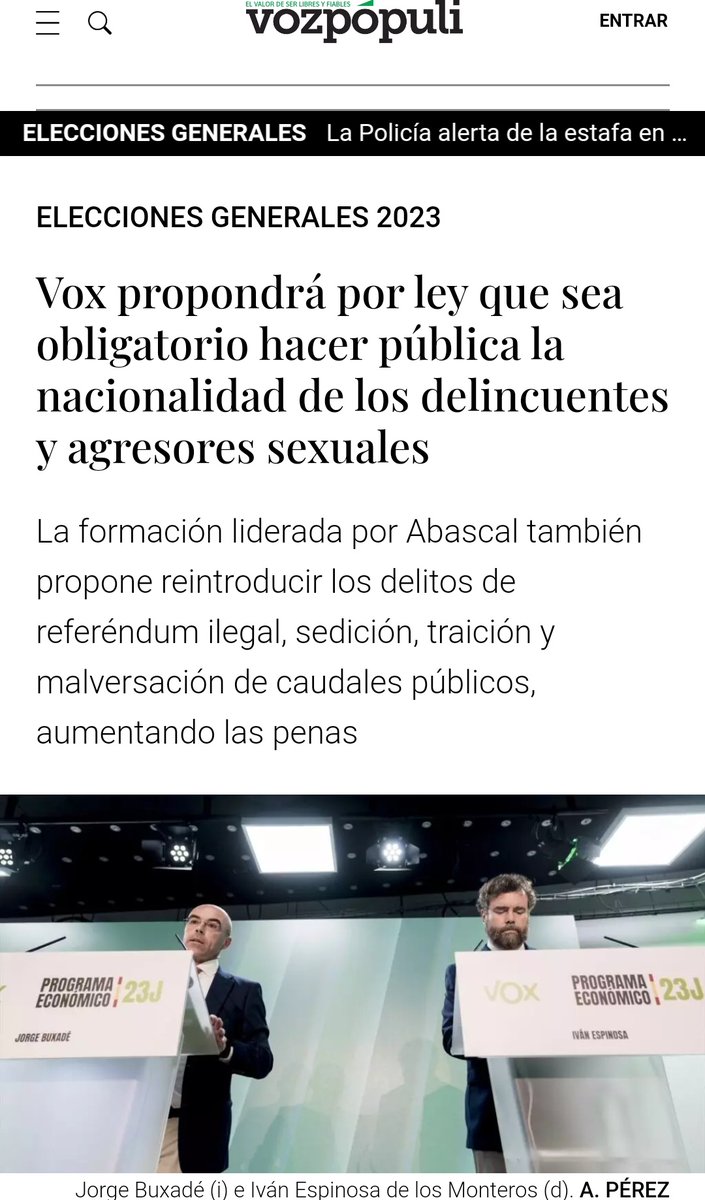 JavierO66080535's tweet photo. ... Vox hará una ley para hacer obligatoria la publicación de la nacionalidad de los delincuentes, violadores y pederastas... Estáis a favor o en contra???... https://t.co/3mOOpecZtZ