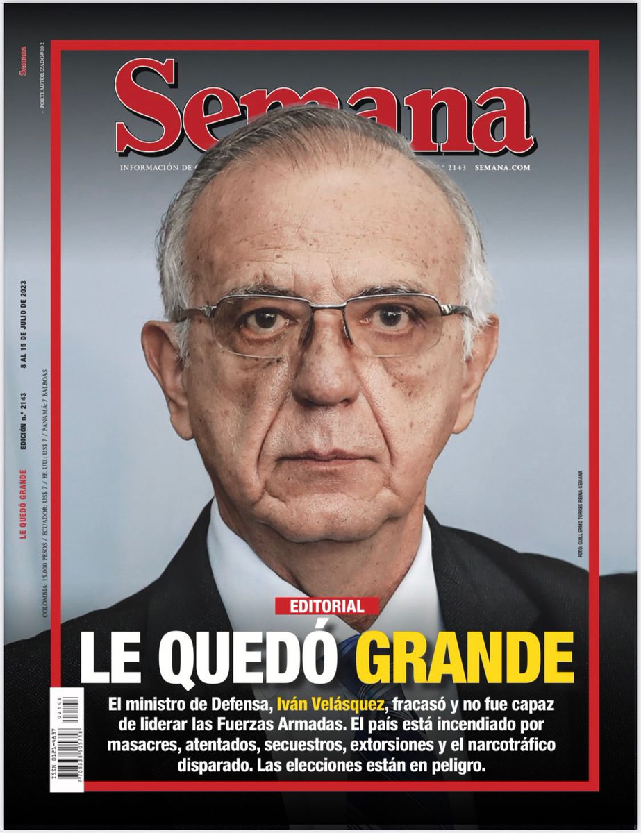 jarizabaletaf's tweet photo. Cuando te secuestran es según él, un acto “imprudente” 

Es el peor Ministro de Defensa de la historia 

Si estás de acuerdo con la salida de Iván Velásquez replica esta portada #LeQuedóGrande https://t.co/jDfPGgWoVC