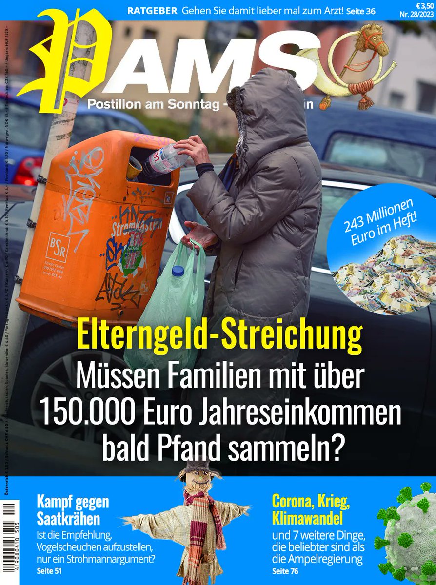 Der_Postillon's tweet photo. Elterngeld-Streichung – Müssen Familien mit über 150.000 Euro Jahreseinkommen bald Pfand sammeln? 
https://t.co/dFbvF8cd02 https://t.co/Xpetsbjryy