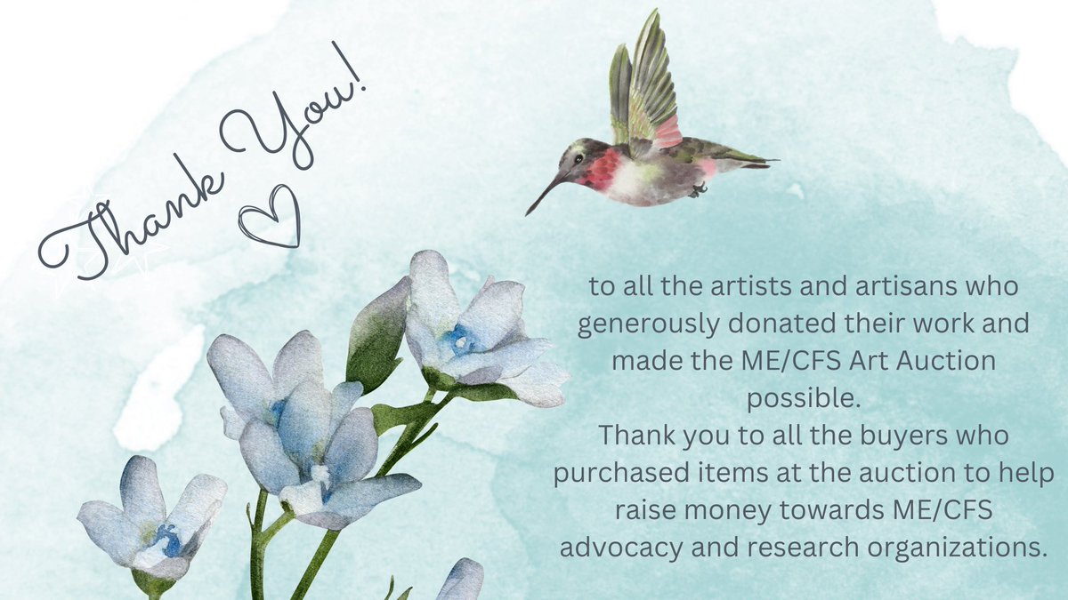 The #MECFS Arts &amp; Crafts 2023 Auction is officially closed! We want to thank all the generous donors &amp; buyers who helped fundraise for <a href="/OpenMedF/">Open Medicine Foundation</a> &amp; <a href="/PlzSolveCFS/">Solve ME/CFS Initiative</a> 
We’ll be announcing the grand total raised in a week! We also have a small gift for all contributors, so stay tuned!