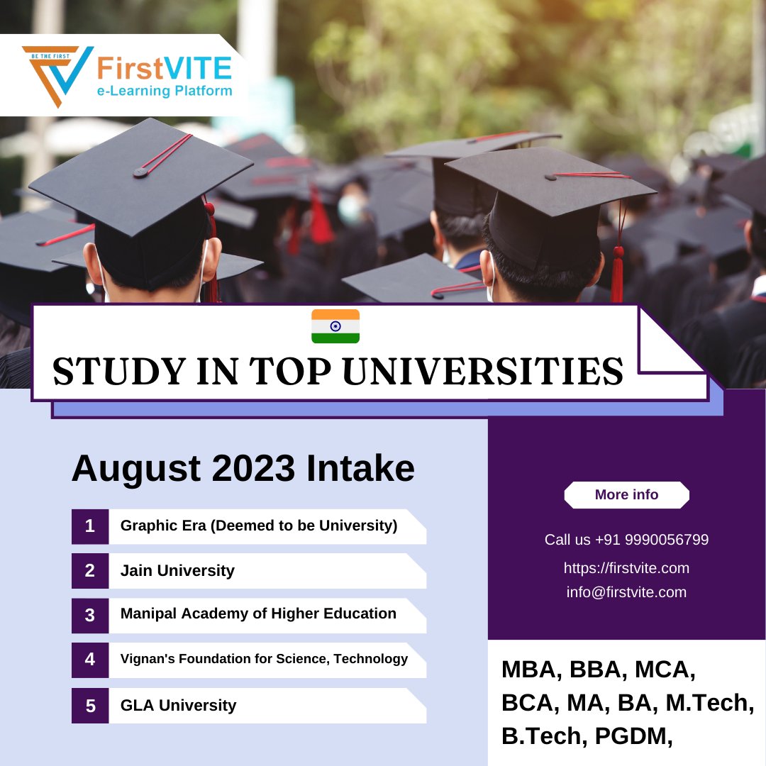 first_vite's tweet photo. Don't let your dreams of studying at a top university be just dreams. Let Firstvite help you make them a reality.
#studyinindia #topuniversitiesindia #mba #bba #ma #bcom #bca #education #highereducation #dreambig #achieveyourgoals #firstvite https://t.co/XXyrTysZQp