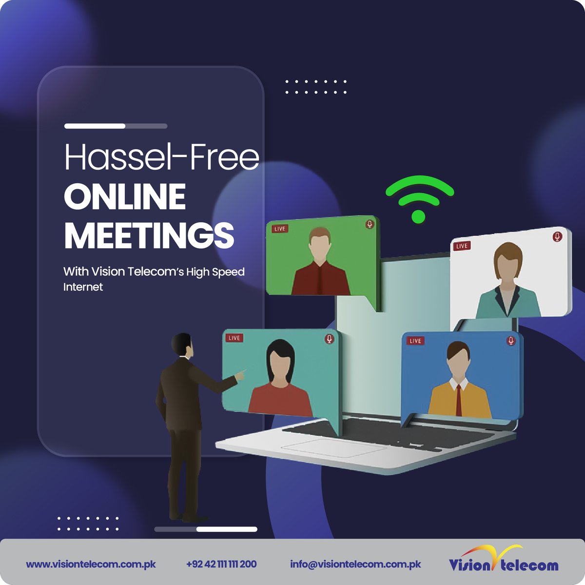 vtplofficial's tweet photo. Experience hassle-free online meetings with Vision Telecom's high-speed internet.
Say goodbye to connectivity issues and hello to seamless collaboration.
Connecting the unconnected! π€
πhttps://t.co/RHgjpaJRbq
#Visiontelecom #VTPL #ICTsolutions #FastestInternet #OnlineMeetings https://t.co/mcj9lZTSQ2