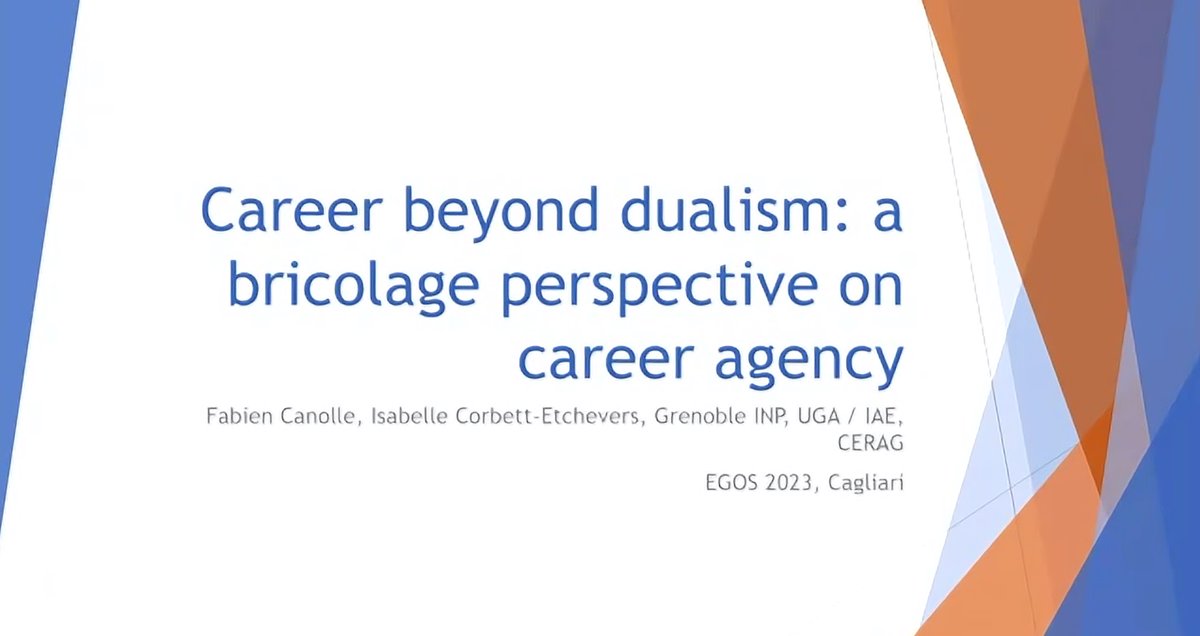 In the last paper of the sub-theme, @FCanolle &amp; Isabelle Corbett-Etchevers question #career #agency through Lévi-Strauss' #bricolage. This opened up a broader discussion of how we negotiate the tension between critique of career constraints and hope for change. #EGOS2023