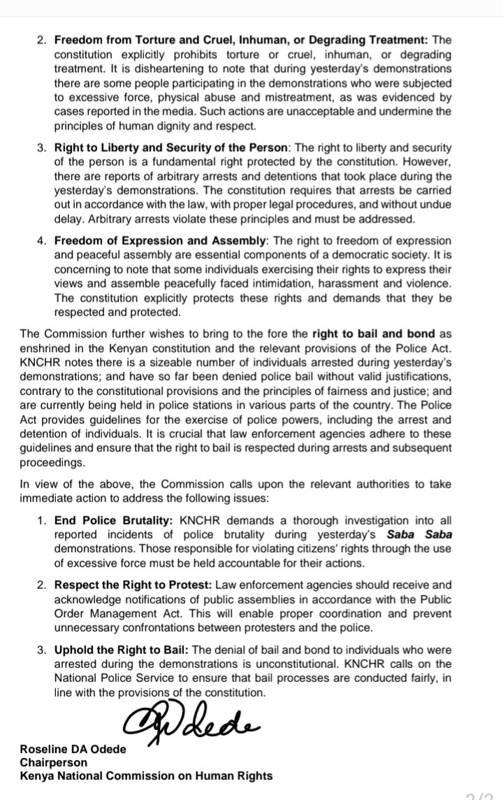 Upholding Constitutional Rights During Demonstrations.

<a href="/HakiKNCHR/">KNCHR</a> expresses its deep 
concern regarding yesterday’s incidents of police brutality during the peaceful 
demonstrations that took place across the country during "Saba Saba." 
1/2
#EnoughIsEnough 
#Maandamano