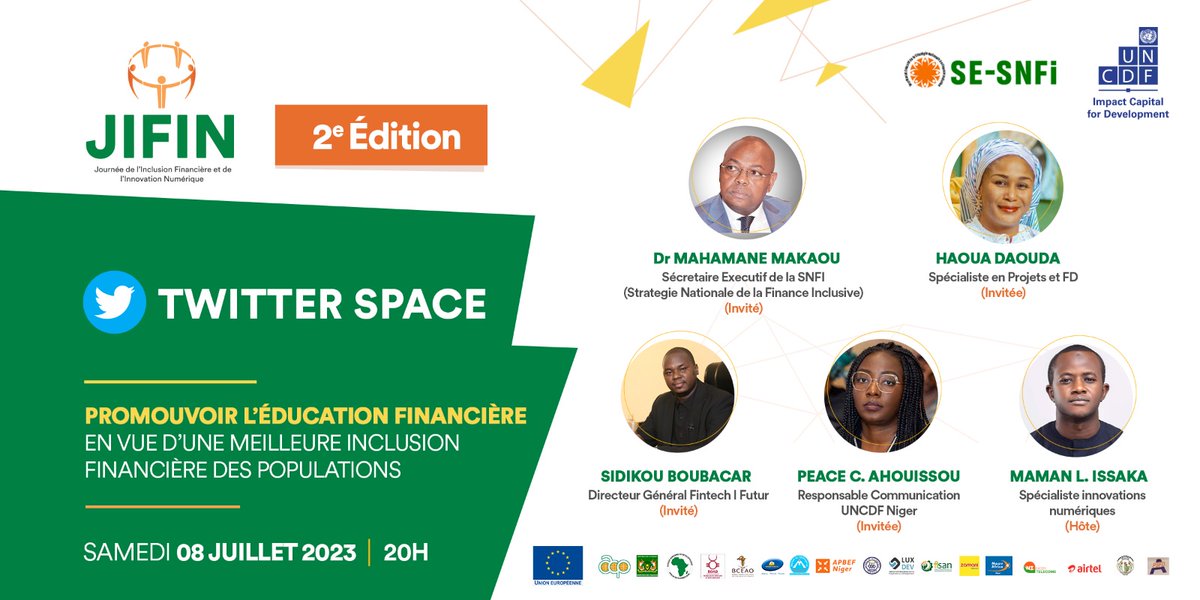 seynim6's tweet photo. 📢 si la #Finance et développement des technologies numériques innovantes pour optimiser les services financiers (Fintech) au 🇳🇪 vous intéressent, activez un rappel 🔔 et suivez ce soir le  #SpaceTalk qui sera animé par @lourwana avec plusieur panelistes pour discuter et explorer  la #Fintech, #FinanceInclusive et découvrir les innovations qui ont été faites dans ce secteur en prélude de la @jifin2022 qui sera organisée cette année.

🗓️ Aujourd'hui 
⏰ À 20h00
🔗 Cliquez sur Lien pour activer un rappel et suivre le space : https://t.co/EVuZOFiZXG

💡💪 #InclusionFinancière #JIFIN2023