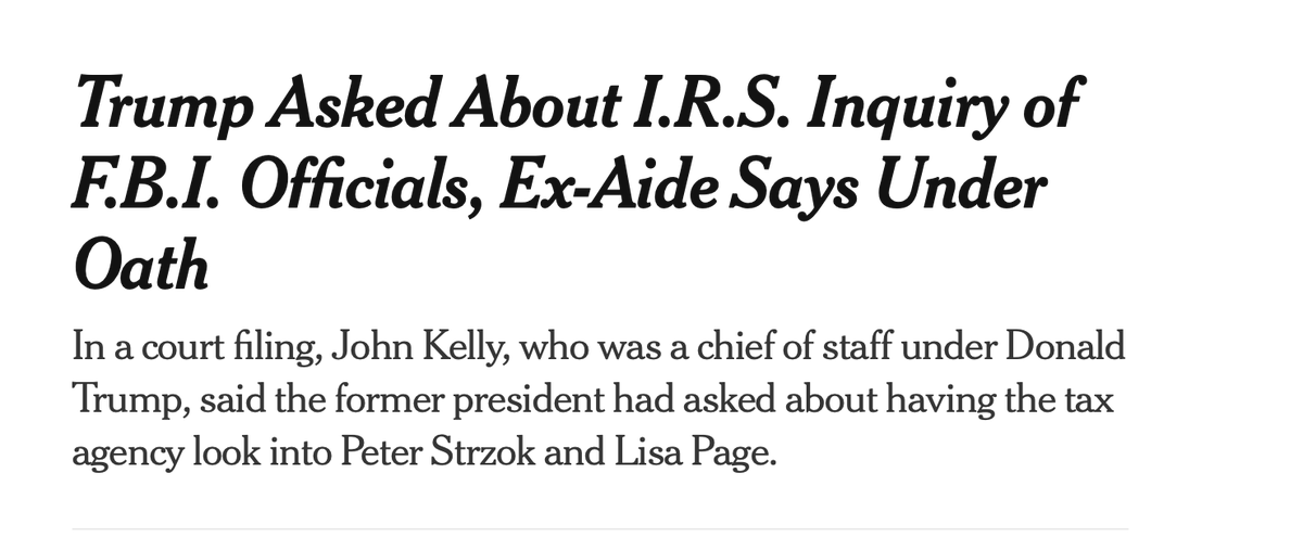scarylawyerguy's tweet photo. Ho hum, just Trump's former Chief of Staff filing a declaration under penalty of perjury that when he was President, Trump wanted the IRS to audit people Trump didn't like. Won't even be a 1 day story &amp; will get less play than a random baggie of coke found in the lobby of the WH https://t.co/5UCnEwYSGH