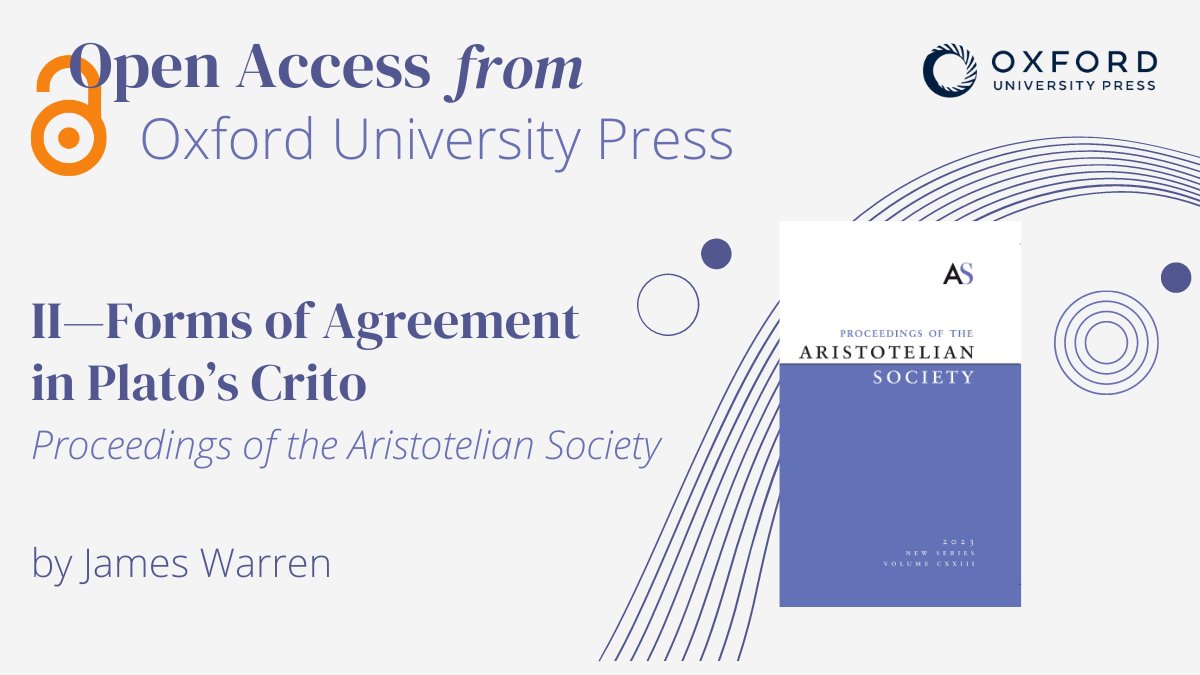 OUPPhilosophy's tweet photo. Expand your knowledge during #JointSession2023 by exploring this @Aristotweets #OpenAccess article. Delve into a debate between Socrates and Crito regarding Socrates' imprisonment causing a rift in their friendship. 
Learn more: https://t.co/HGE9xgn1jh https://t.co/05gMrE9PS7
