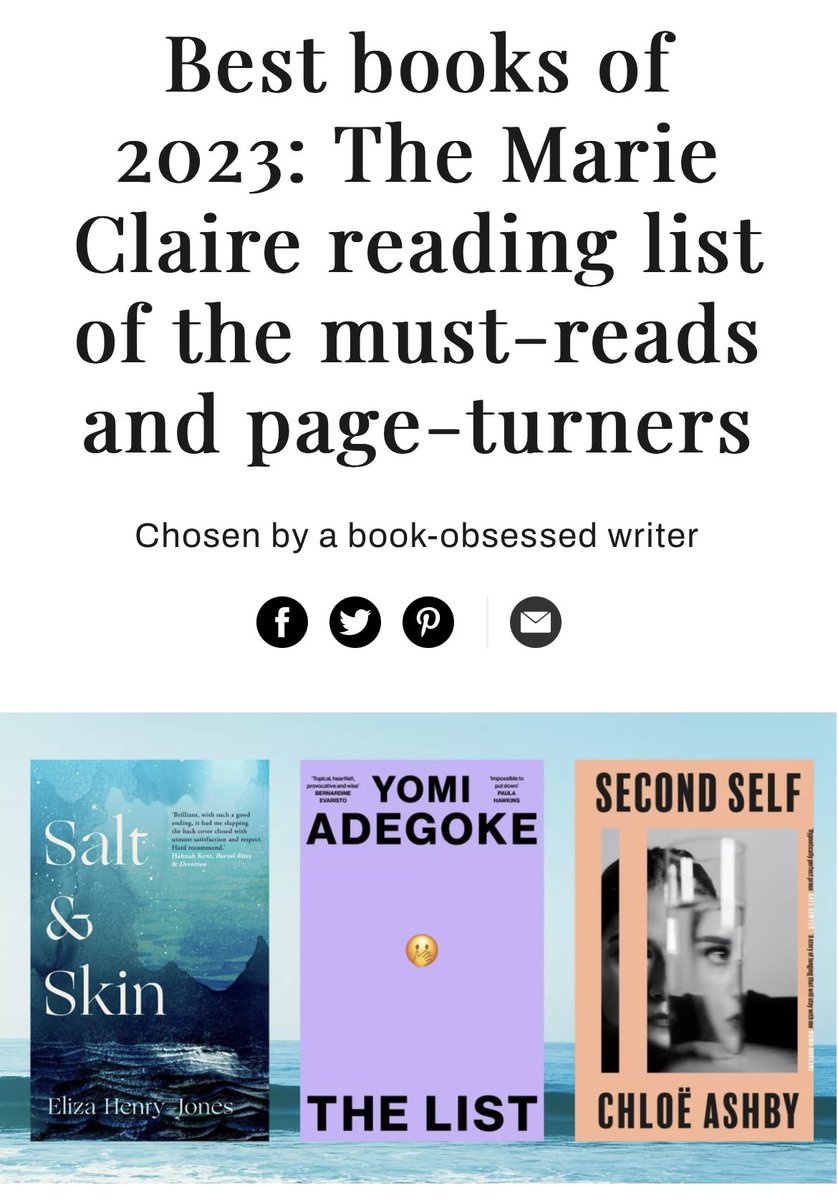 Very happy to see <a href="/chloelashby/">Chloë Ashby</a> and SECOND SELF picked as one of <a href="/marieclaire/">Marie Claire</a>’s best books of 2023!

✨ “A beautifully nuanced portrait of a woman at a crossroads. Hard recommend” ✨