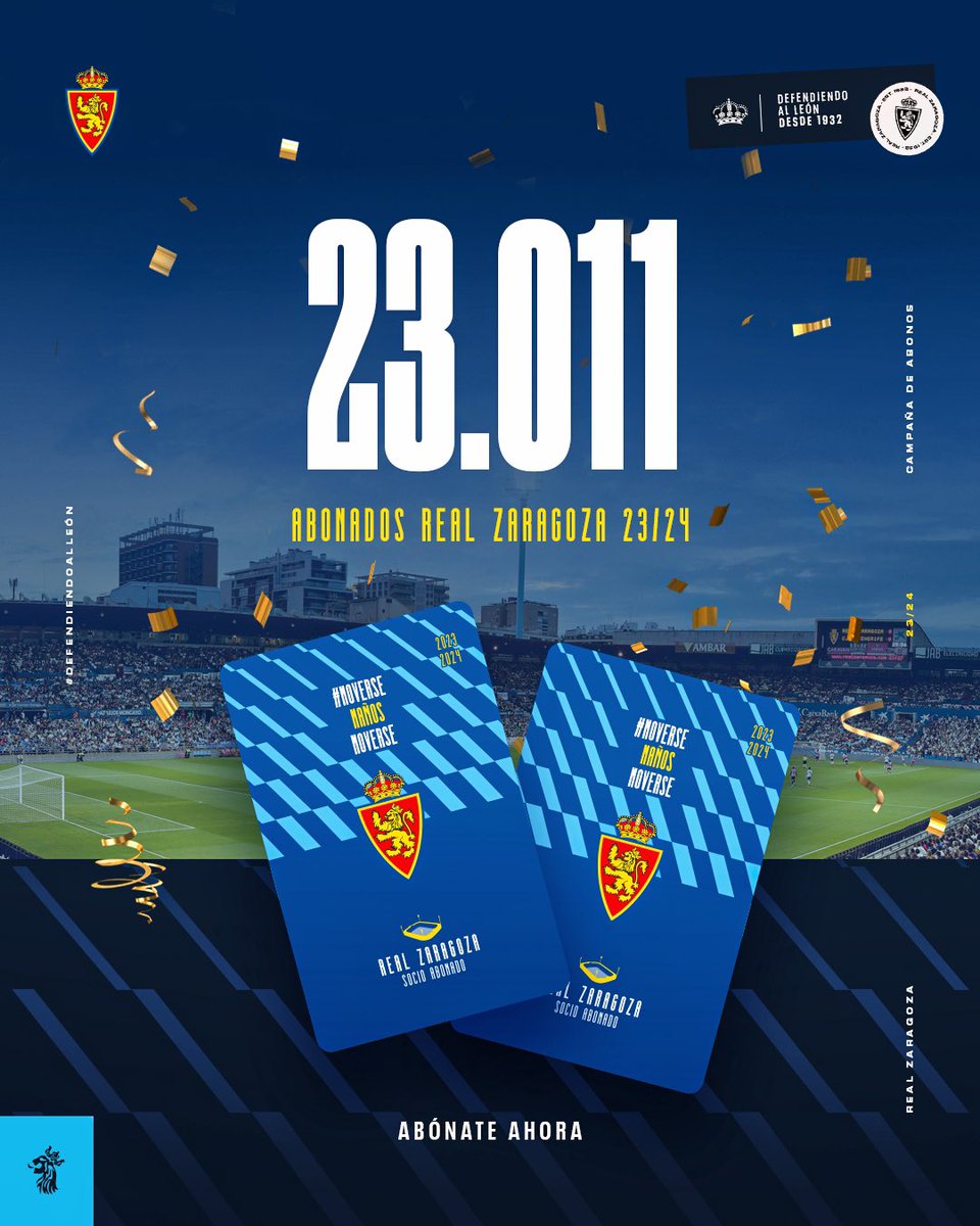 RealZaragoza's tweet photo. ✨ ¡Ya somos 2⃣3⃣ 0⃣1⃣1⃣ abonados! ✨

Sois enormes, zaragocistas. 💙🤍

#MoverseMañosMoverse 🦁🥁

 https://t.co/jogOKA0Wan https://t.co/LxtW47HN8L