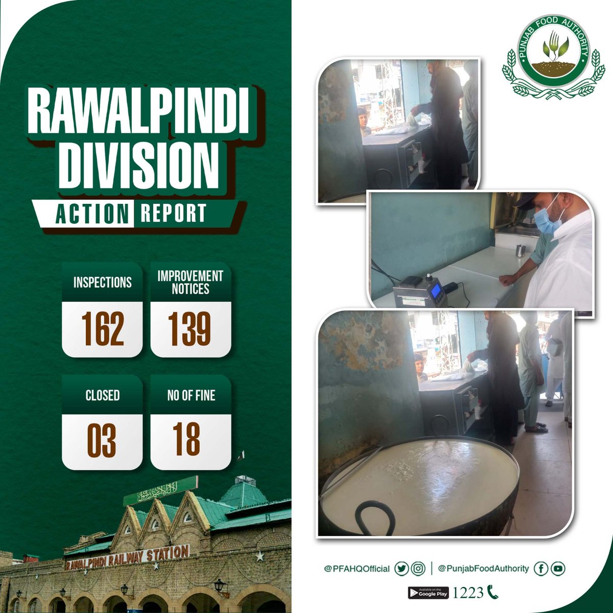 PFAHQOfficial's tweet photo. Rawalpindi Division Receives Food Hygiene Boost: Punjab Food Authority enhanced its ambit for Inspections to access quality food.

#pfa #foodsafety 
#regulation #Food 
#adulteration 

@CS_Punjab https://t.co/Ac7nFViQjp