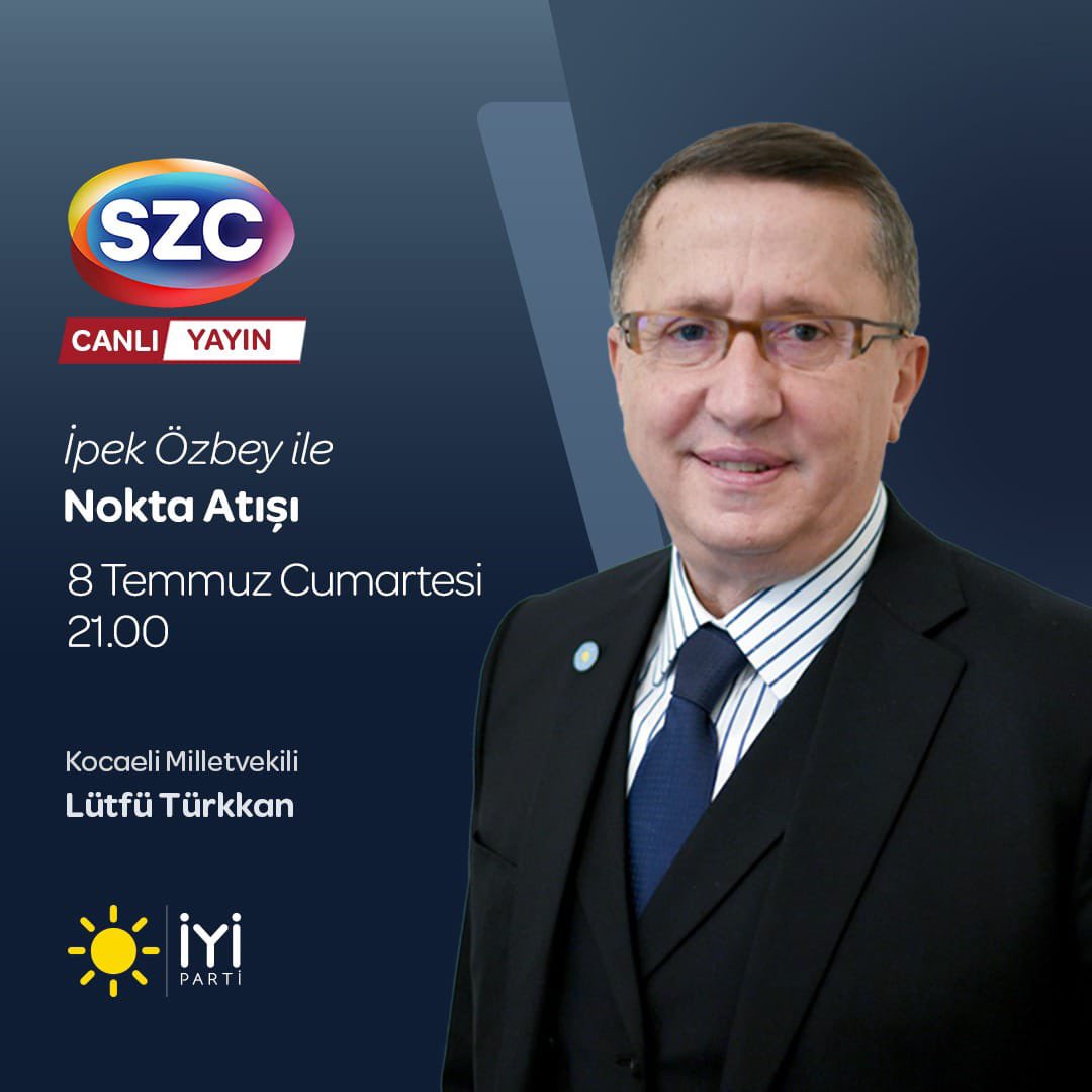 Kocaeli Milletvekilimiz Sayın @LutfuTurkkan,

🗓️ 8 Temmuz Cumartesi (bugün)
⏰ 21.00'de
💻 Sözcü TV ekranlarında

İpek Özbey ile #NoktaAtışı programına konuk oluyor.

Sizleri de ekran başına bekliyoruz.👍🏻