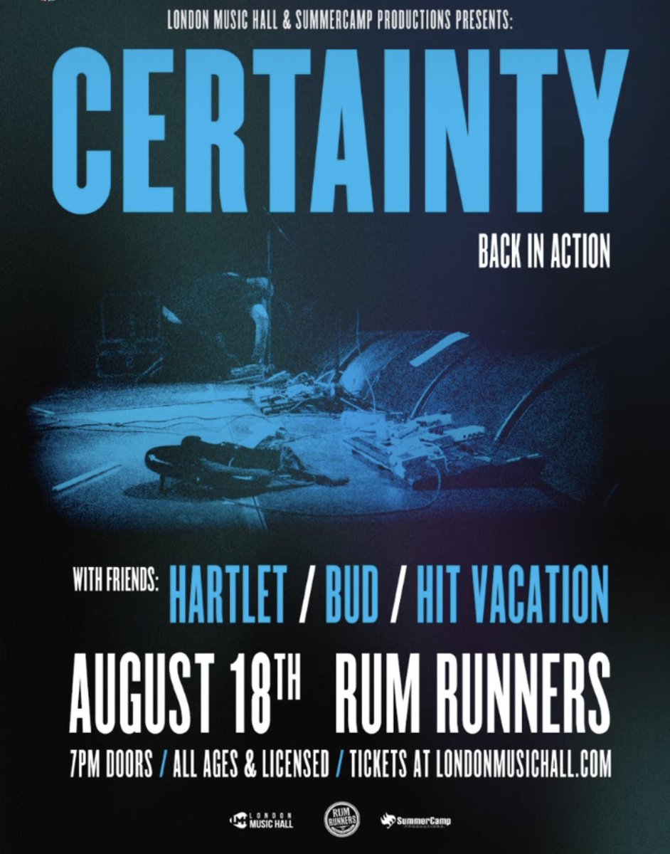 oh yeah London we are coming back and gigging with certainty (skrrrtainty is back) 

get ya tix: ticketweb.ca/event/certaint…