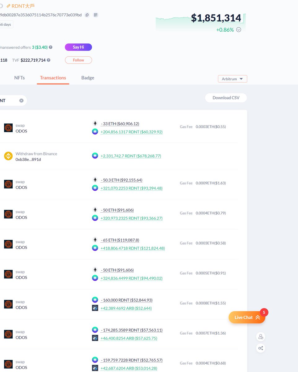这大哥一直在囤积💎！

我喜欢真金白银的smart money 和巨鲸！

比那些各种胡编乱造的消息，来的更可靠！

数据为王，价值为王，一直是我们资管团队的核心，也是百倍挑战赛伙伴信仰的逻辑！

#RDNT <a href="/RDNTCapital/">Radiant Capital</a>