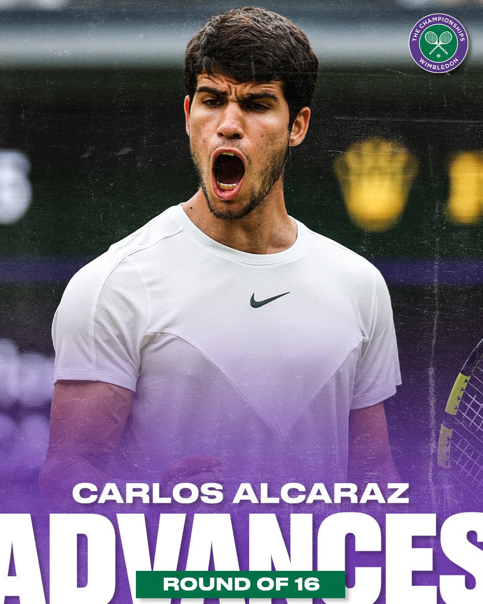 Carlos Alcaraz SURVIVES 😤 

He advances to the Round of 16 at #Wimbledon for the second year in a row 🙌