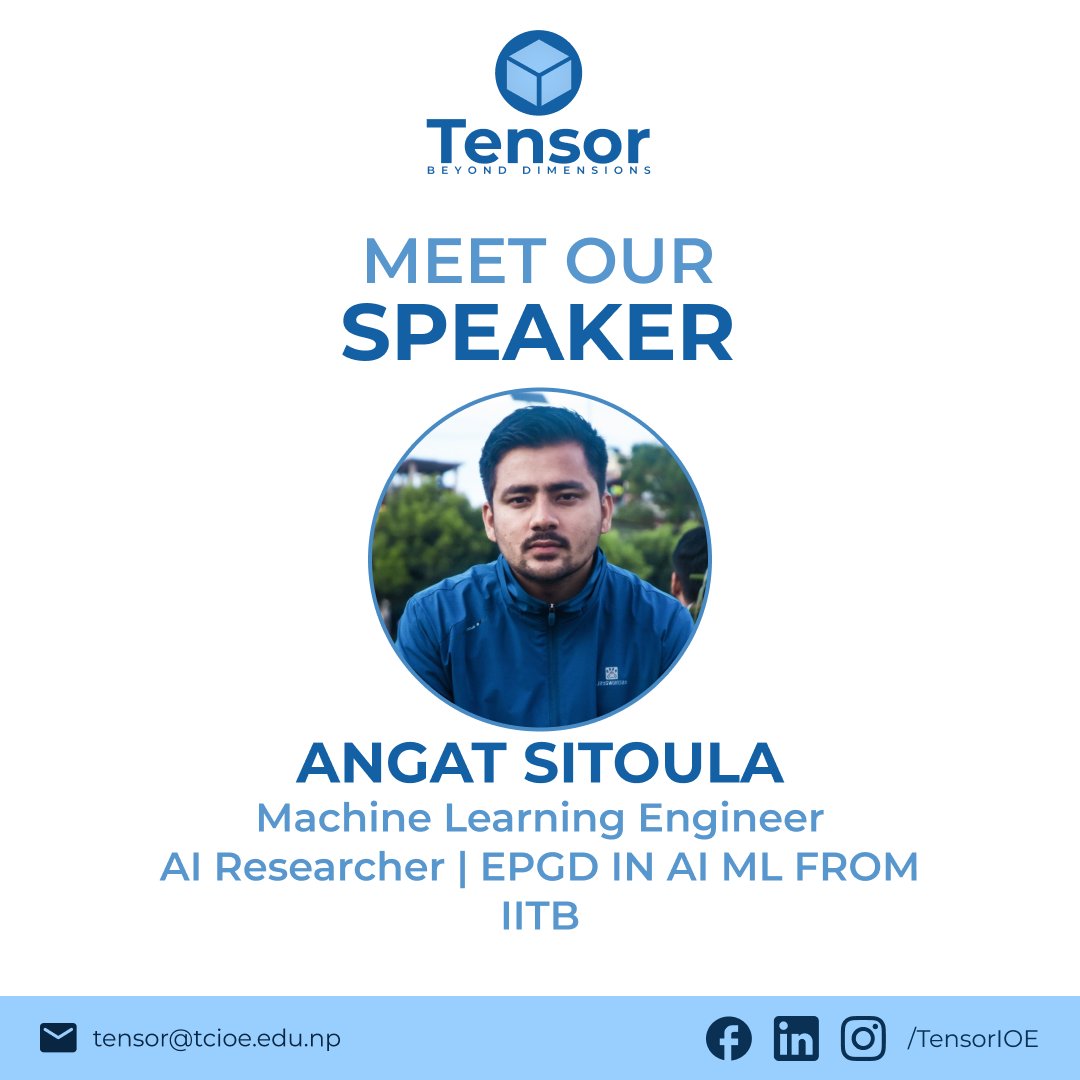 tensorioe's tweet image. Our Speaker for "Data Unleashed Ep 3: Linear Regression, Logistic Regression, Decision Trees and Random Forest", Mr. Angat Sitoula 
Registration: bit.ly/data-unleashed…
Google meet link: bit.ly/data-unleashed…
#TENSOR #IOE #dataunleashed