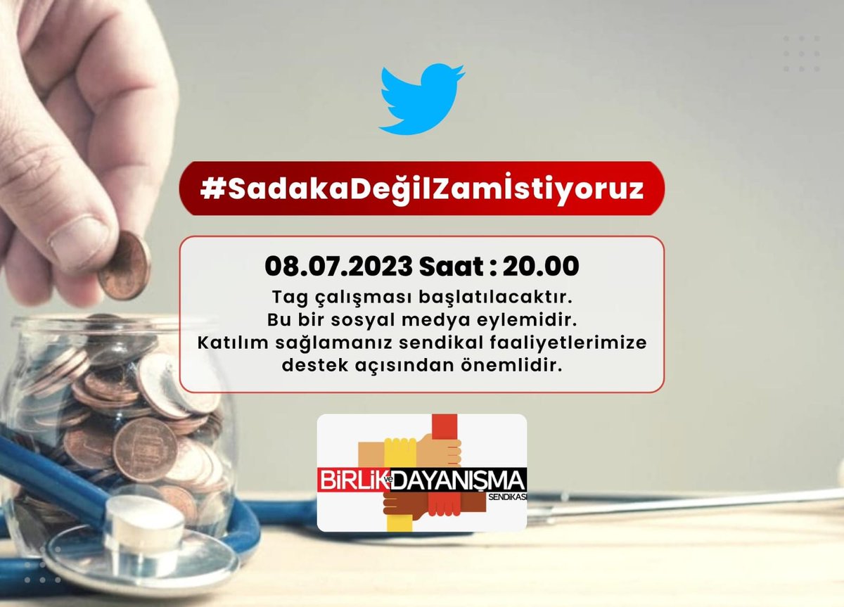 Hekimlere ve sağlık çalışanlarına reva görülen asgari ücretin altında kalmış  taban aylığı ile  yoksulluk sınırı altındaki geliri ve enflasyona ezilen maaşları kabul etmiyoruz. 
Hem çalışırken hem de emeklilikte insanca yaşamaya yetecek ücret istiyoruz. 
#SadakaDeğilZamİstiyoruz