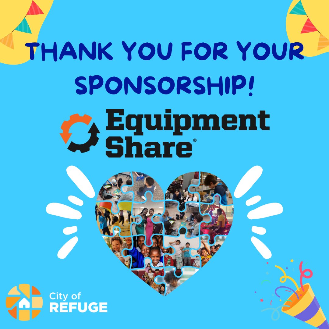 _cityofrefuge's tweet photo. A HUGE thank you to Equipment Share for sponsoring our Back to School Bash event. We are so grateful for their support. Stay tuned for more info about this event in August and how you can help support our refugee kids during back to school season! https://t.co/AgKyedwkfd