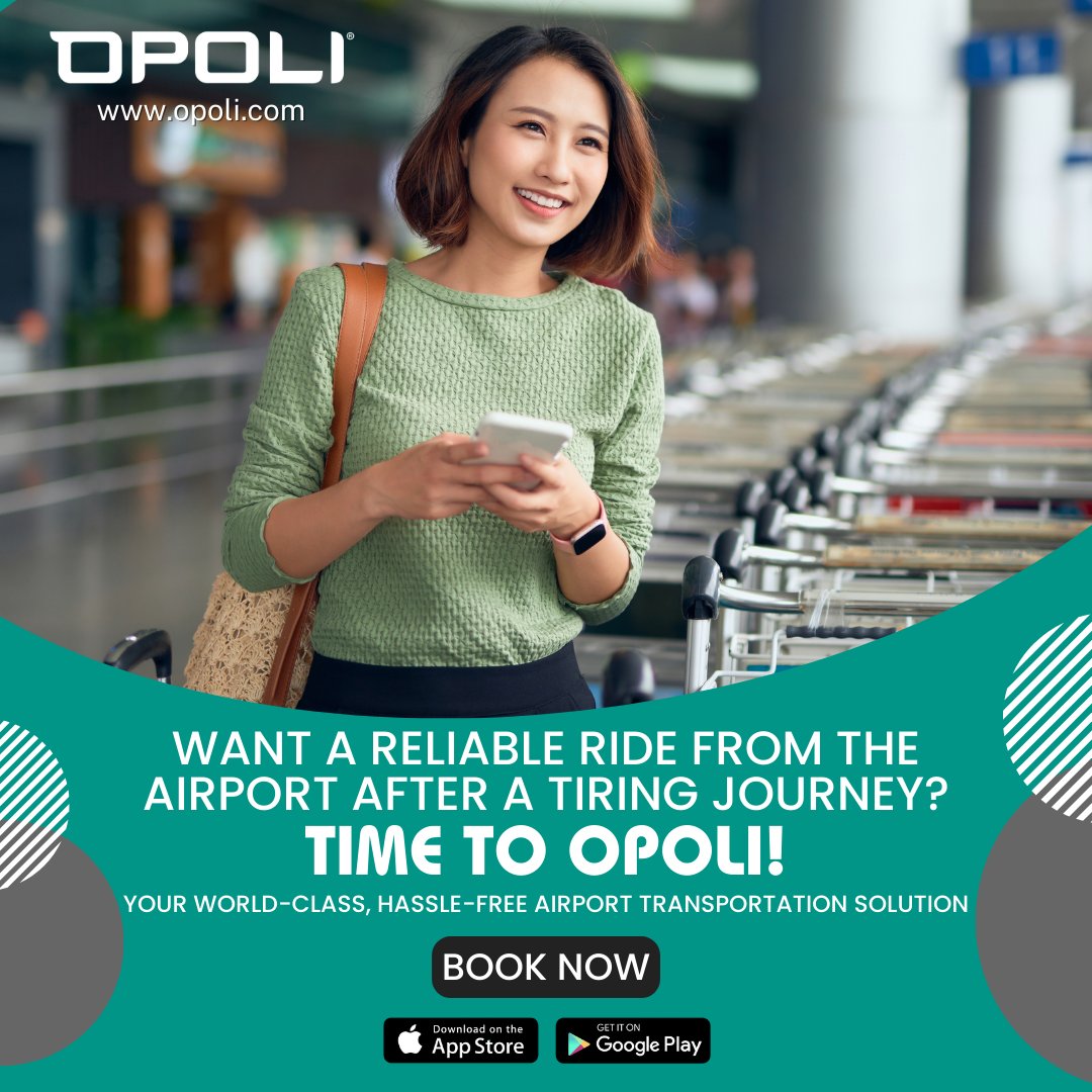 Opoliapp's tweet photo. When you're ready to unwind and head home after a tiring trip, it's time to Opoli! 🚕💨 Sit back, relax, and enjoy a reliable ride that takes you seamlessly from the airport to your doorstep. 🙌Book your post-flight ride with Opoli today! 📲 https://t.co/Z5KjLYgaPA https://t.co/R2zn5TVHlx
