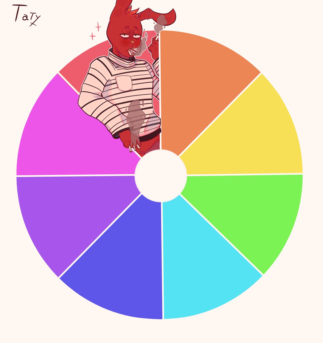 X15Taty's tweet image. Listo el rojo 🐰🚬

Diganme un personaje naranja para el siguiente🧡
#colorwheelchallange #31minutos #bodoque