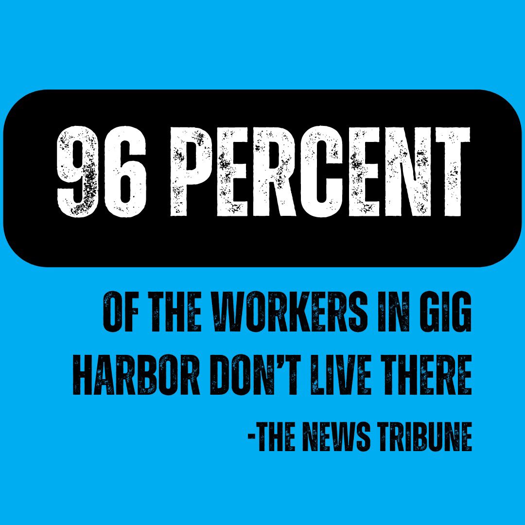 26thdemocrats's tweet photo. 96 percent of Gig Harbor workers do not live in the city. That includes workers such as teachers, fire fighters, nurses, business owners, grocery store workers and police officers. https://t.co/NTiMxMCzay