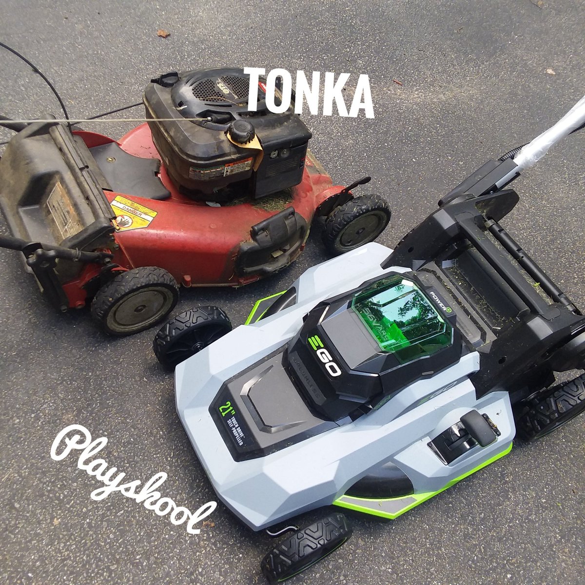 Thrilled to be switching to electric #lawn #mower, but it DOES sorta kinda feel like this. 😀 <a href="/EGOPowerPlus/">EGO</a>