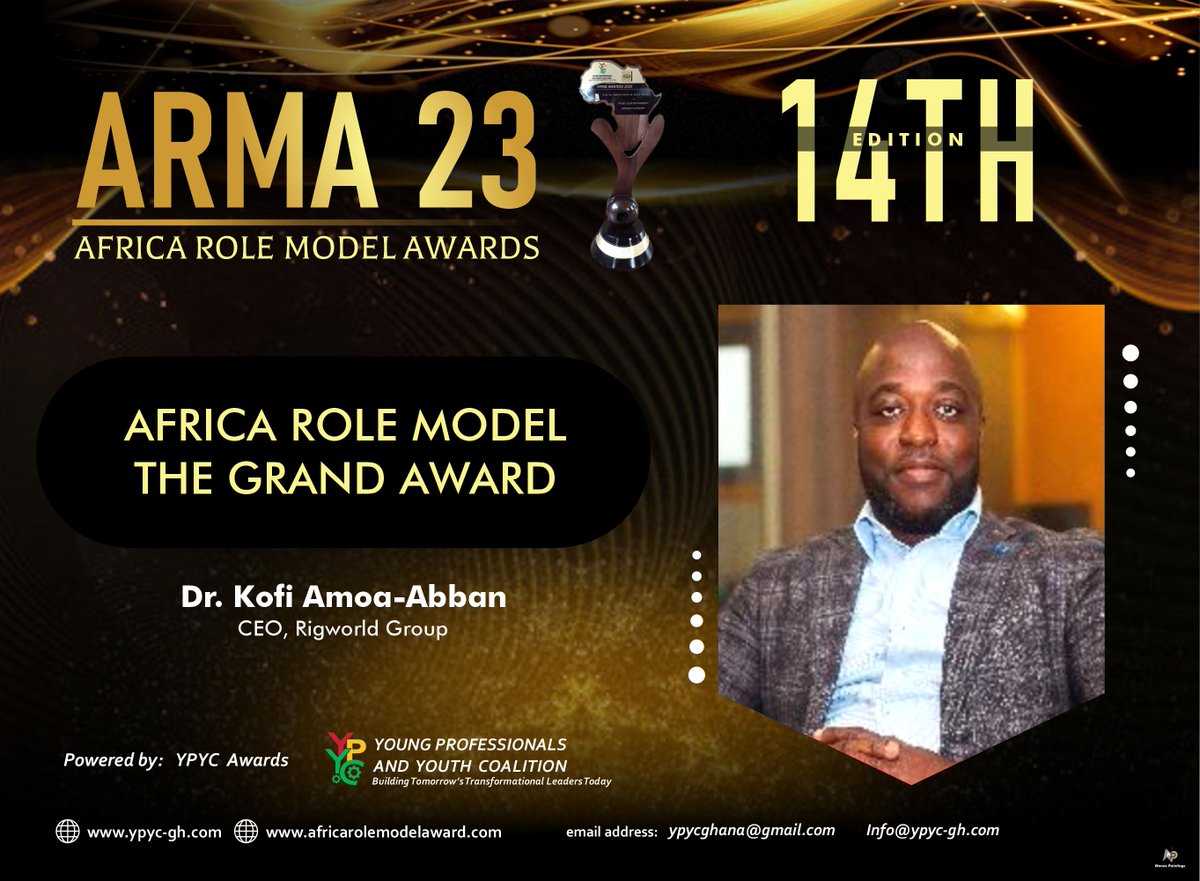 TransformSum's tweet photo. Congratulations🎉, to Dr. Kofi Amoa-Abban🏆.
C.E.O, Regiworld Group for winning the African Role Model The Grand Award at the #MTNPulseTransform summit 2023.
Cheers @kofiamoaabban, #ARMA23 !
#YPYC| #awards| #transformsummit| #leadership| #recognition https://t.co/eDDKayFsL6