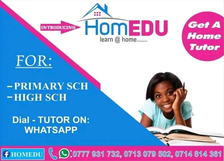 Ndokumbirawo maRetweets enyu

 Female Private Tutors wanted
Maths,  Geo, Combined Science, English, Physics, Biology Chemistry. 
To work between 8am &amp; 1pm, up to December. 
Call /app *0771124627* /0714383870