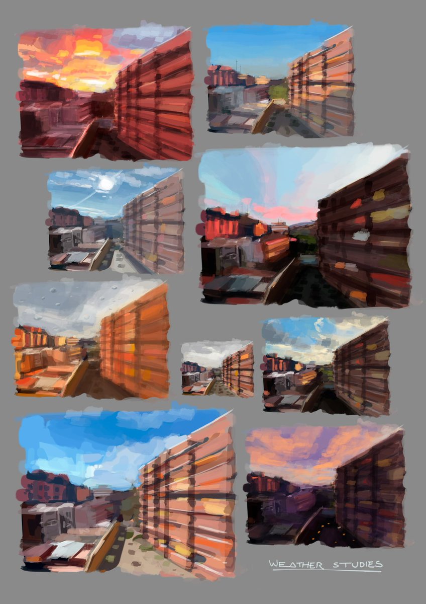 mdmart_'s tweet photo. Varios studies a diferentes horas y días de lo que se ve por mi ventana✨
#conceptart #colorkey @Escolajoso https://t.co/D7lUg8cIdt