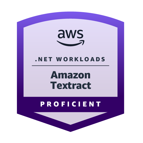 New .NET Skills badge: Amazon Textract and .NET Workloads. 
Demonstrate your AI/ML proficiency. With Textract, your #dotnet apps can extract text &amp; structured data such as tables and forms from documents using AI. Earn your badge today.
#dotnet #AWS #AIML

go.aws/3XGapDk