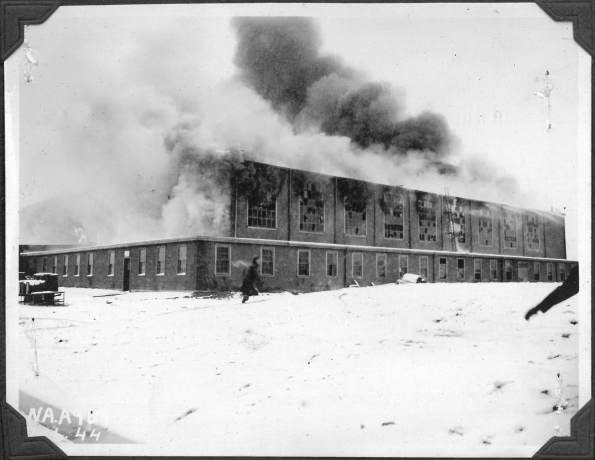 RCAFinfo's tweet photo. 4 June 1944, Hangar Fire, RCAF Station Gander, Newfoundland. Fire destroyed 4 B-24 Liberators. #rcaf_history (Source: These photo are from a donated photo album in the 1 Canadian Air Division Historical Collection, Winnipeg, Manitoba.) https://t.co/Nfo4bRJ3DJ