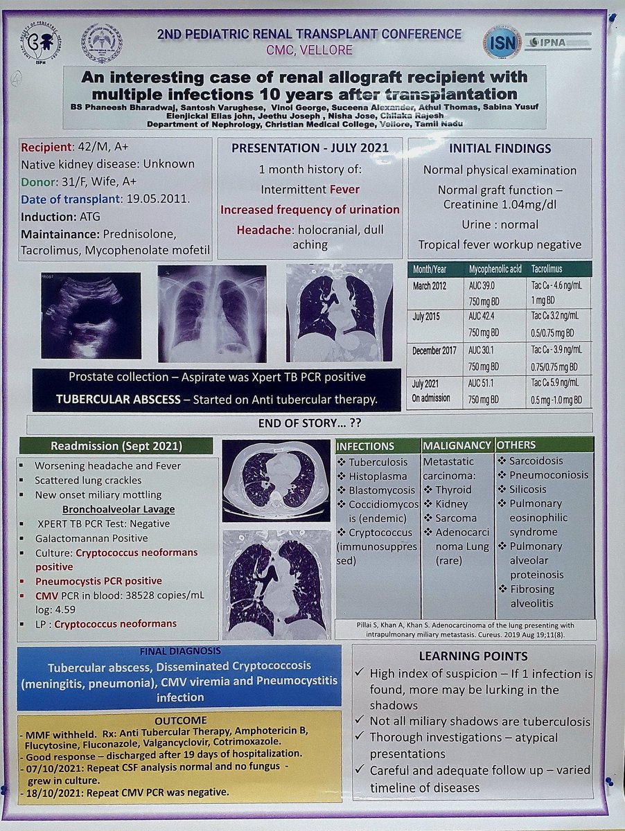PhaneeshBBS's tweet image. Poster presentation - An interesting case of transplant recipient with 4 infections 10 years after transplant!