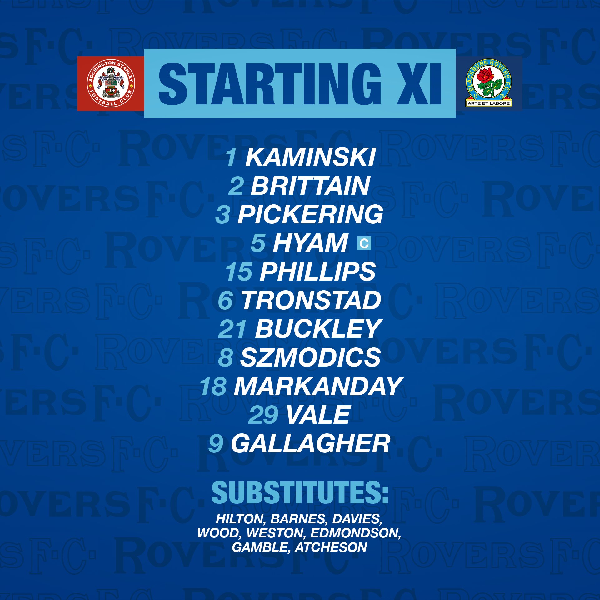 Blackburn Rovers on Twitter "🔢 Team news for game number 1⃣ 🆕 Tronstad