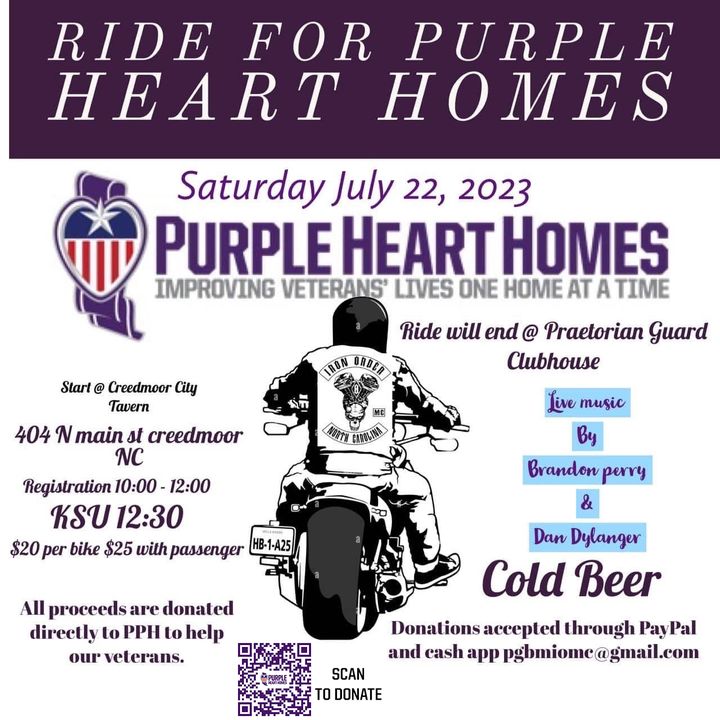 Save the date and ride with IOMC Creedmoor NC for Purple Heart Homes!