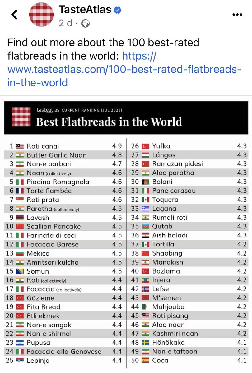 Nice 👏🏻 According to TasteAtlas #Azerbaijan qutab is among 50 best flatbreads in the world 🌎 
#WorldCuisine