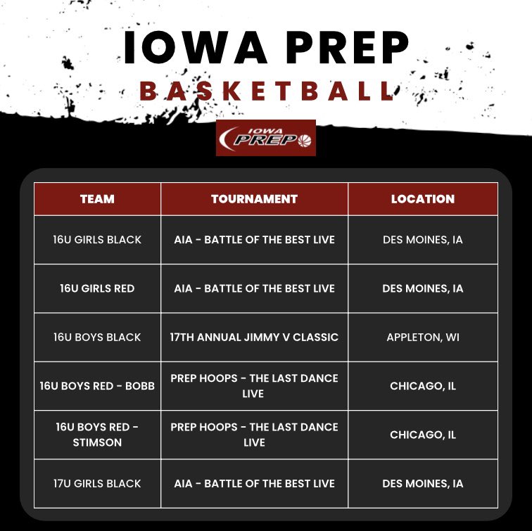 TNT5Basketball's tweet photo. It’s a great weekend for basketball 🏀🟥⬛️

We have many of our Iowa Prep teams out competing this weekend. Good luck to all of our athletes!

#processdriven https://t.co/b0evdV8wip