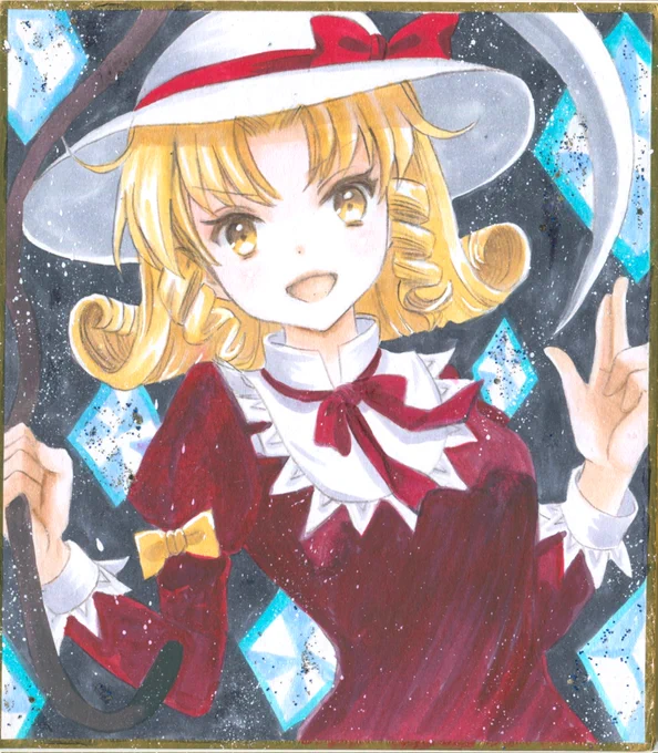 今週のアナログ絵の成果 東方旧作キャラ ユキ&マイ、エリーさん、カナちゃん、岡崎教授、ちゆりん