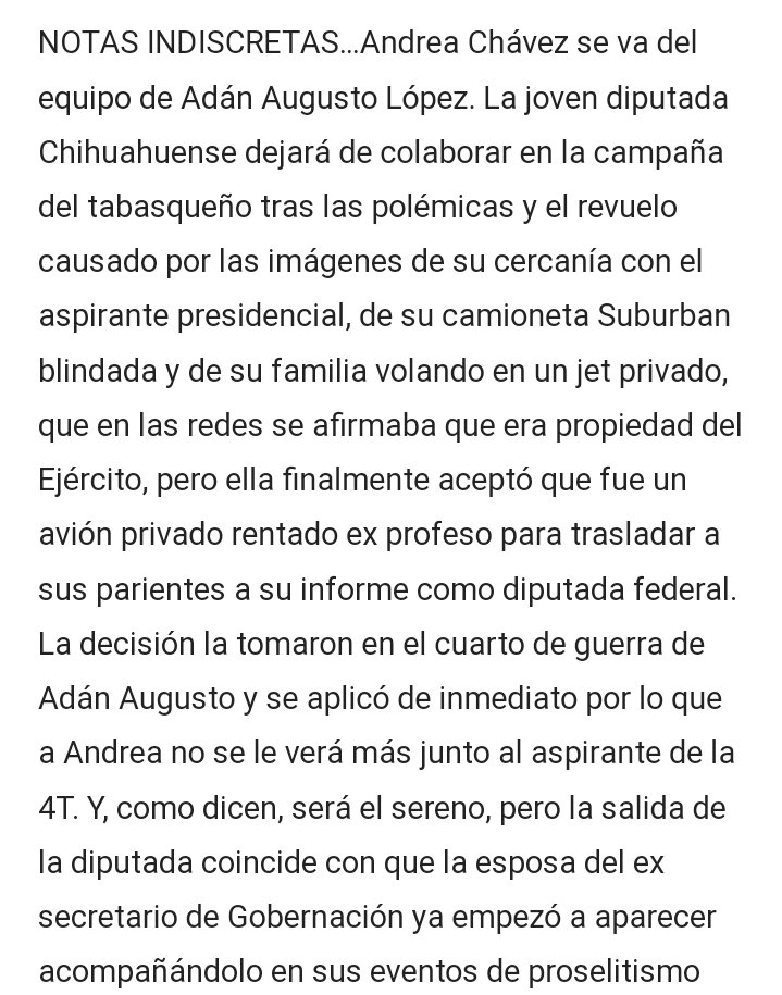 SofiGuadarramaC's tweet photo. "Andrea Chávez se va del equipo de Adán Augusto",  escribe @SGarciaSoto 
La nota completa aquí
👇
https://t.co/TRNpJ9CyKA https://t.co/o0aBS2Uuwb