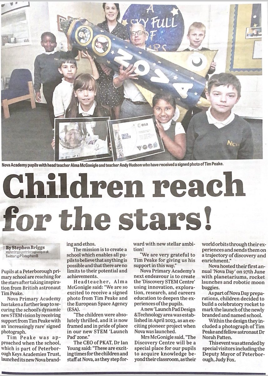 Lovely to see <a href="/AlmaMcGonigle/">Alma McGonigle ✨Headteacher ☘</a> and <a href="/NovaPrimAcademy/">Nova Primary Academy</a> students in the local paper today!! 

The stars are definitely aligning towards excellence, so much great stuff being implemented! ✨ 🚀