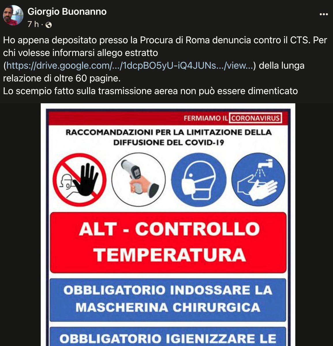 Il Prof. Giorgio Buonanno presenta una denuncia contro la vera malagestio pandemica

Che non è stata—come gli idioti novax sostengono—dovuta ad eccessi regolativi

Al contrario, la malagestio è derivata dal *lassismo* sulla modalità di trasmissione per via aerea del virus

...