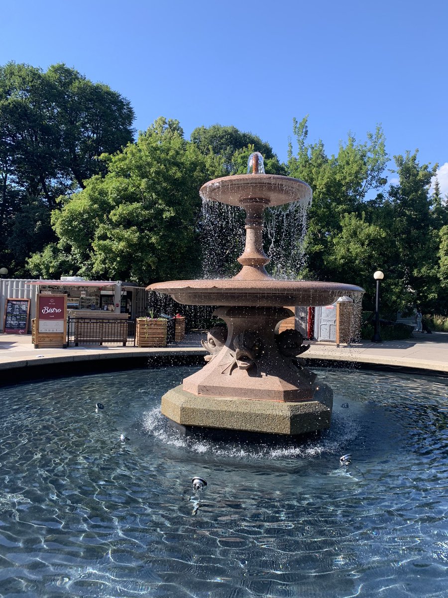twitandrewking's tweet photo. Nice to walk around downtown last night, especially through Confederation Park and ponder the hidden history of the chipped edge fountain…

It is from 1845 and once stood in London, UK, at Trafalgar Square until 1948. 

The chipped edge is from shrapnel damage inflicted from a German bomb blast during the WW2 Blitz…