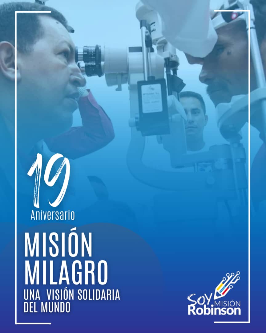 MisinRobinsonP2's tweet photo. #Hoy || ¡Celebramos junto a nuestros hermanos de @Mision_Milagro en sus 19 años de creado por los gigantes Fidel y Chávez, su mano humanista llega a cada rincón de la Patria Grande ofreciendo salud visual a los pueblo más necesitado.

#GeneraciónTricolor

@NicolasMaduro https://t.co/mnXLr8kIbi
