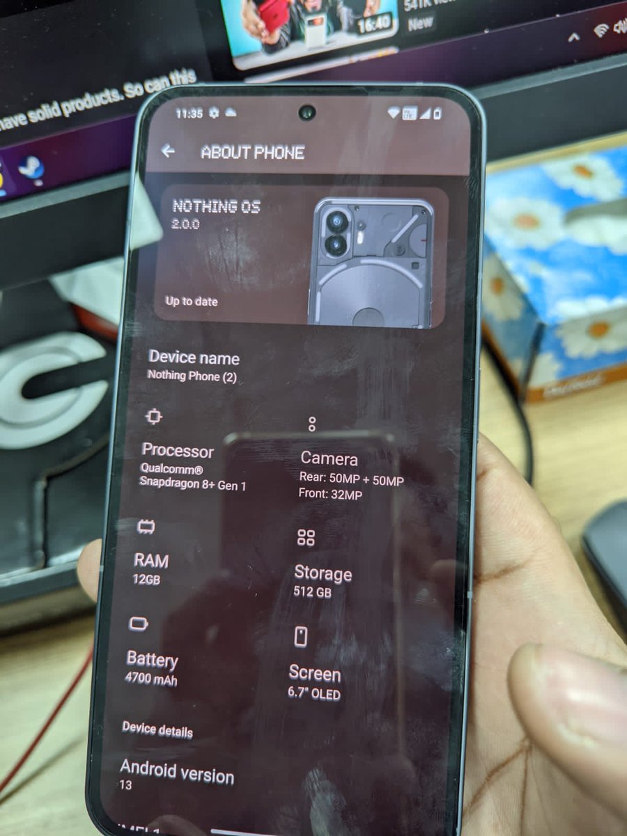 Techinfoeditor's tweet photo. #Nothing Phone 2 Live images Leaked ahead of official launch
- 6.7" FHD+ 120Hz OLED Display
- Snapdragon 8+ Gen 1
- 50MP (IMX890, OIS) Main + 50MP UW Rear cam
- 32MP (IMX615) selfie
- 12GB+512GB
- 4700mAh๐
Via: @TechDocterz
#CarlPie #NothingPhone2 #Live #images #exposed https://t.co/qHahEkHvmy