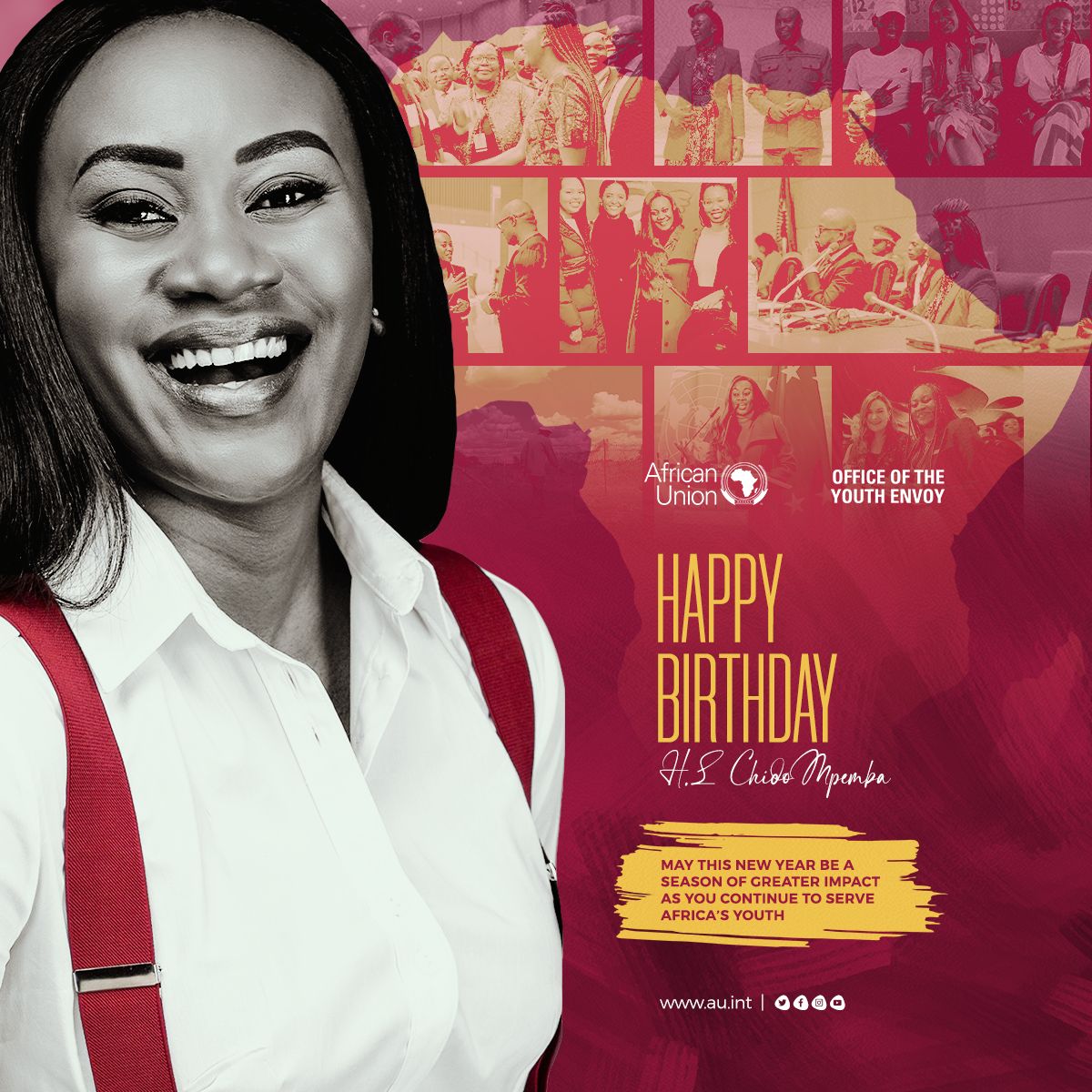 Happy birthday to our extraordinary @AU_YouthEnvoy, @ChidoCleoMpemba! 🎉🎂 Today, we celebrate not only the passing of another year but also the incredible milestones you have achieved in advancing youth empowerment and amplifying the voices of African Youth!