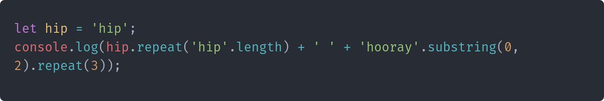 soeckly's tweet image. What does this output? Here's a hint: you might say it when you're cheering! ๐๐
#JavaScriptFun #CodingMeme
