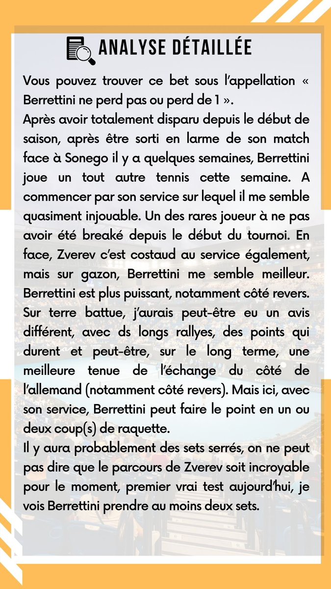 AC_PRONOS_'s tweet photo. 📆 08.07.2023
🗣 Direction #Wimbledon et cette opposition très intéressante entre Zverev et Berrettini.
8️⃣ autres pronostics sont postés sur mon canal Télégram !
♥️ & ♻️ si tu suis !
#ACPRONOS #betting #tennis #TeamParieur https://t.co/NHqEPLbYKB